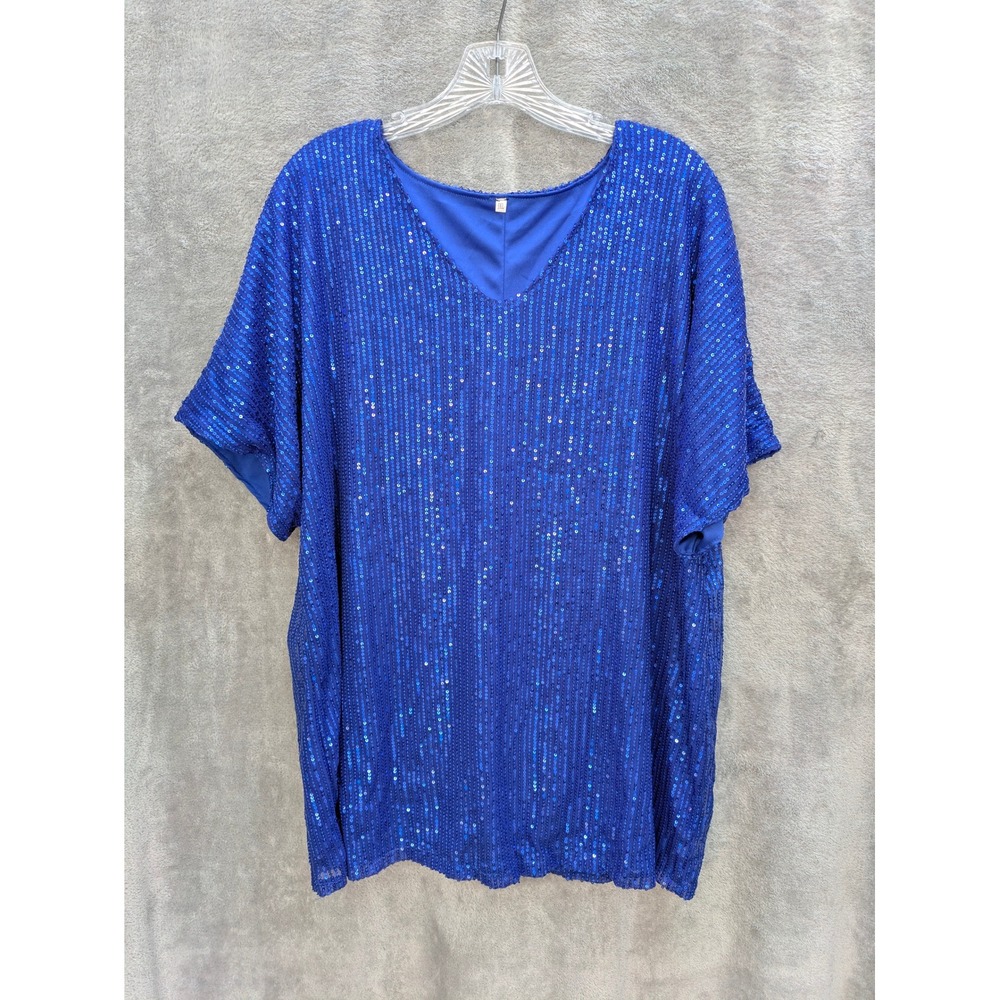 Sequin Blouse Womens 3X Plus Size‎ Royal Blue VNeck Party Cocktail Glam